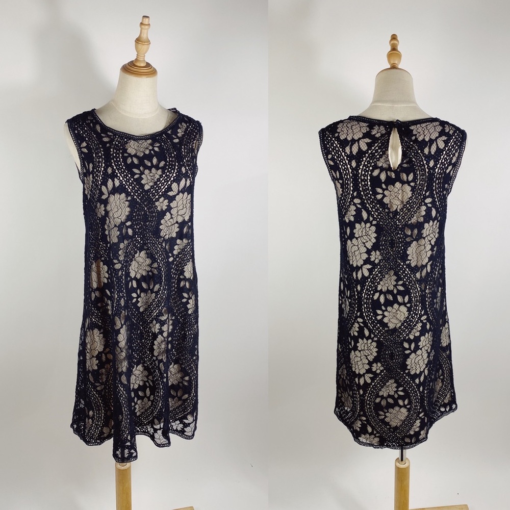 MAX STUDIO Lace Sleeveless Black Shift Dress Womens Small